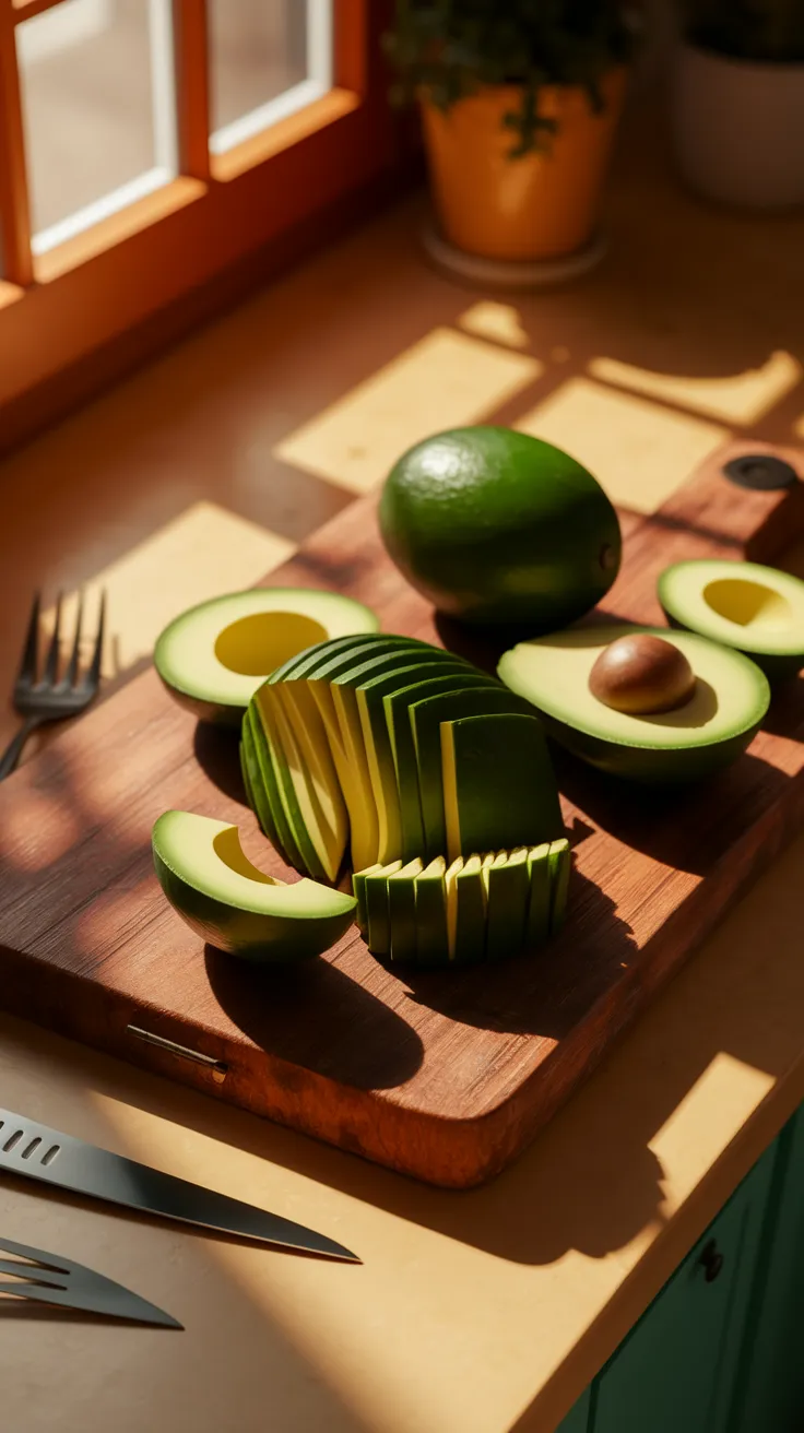 Freshly diced avocados on a cutting board for easy microwave preparation