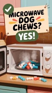 Dog dental chews being microwaved to soften them for easier chewing