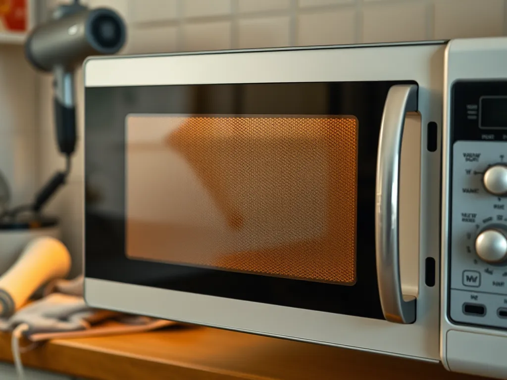 Close up of a microwave showing the door mechanism, relevant to alignment issues.