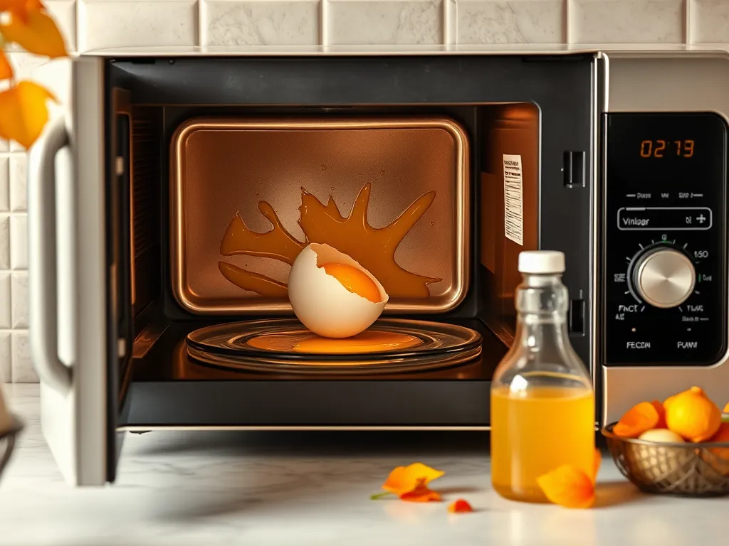 Egg exploding in microwave with egg yolk spilled inside