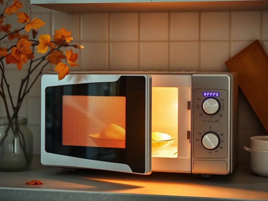 An energy-efficient microwave in a kitchen setting highlighting the impact on energy bills.