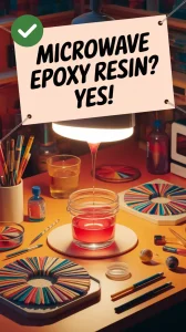 Vibrant epoxy resin being poured, demonstrating the process of curing with microwave assistance.