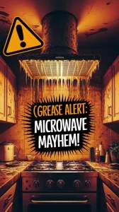 Grease buildup on a microwave exhaust fan causing a kitchen nightmare.