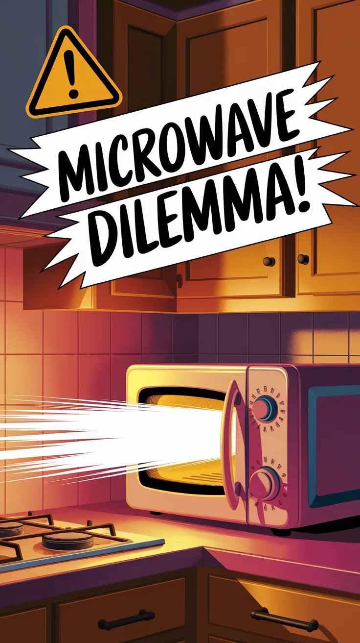 Illustration of a microwave with warning text about fan issues, related to loud microwave sounds.