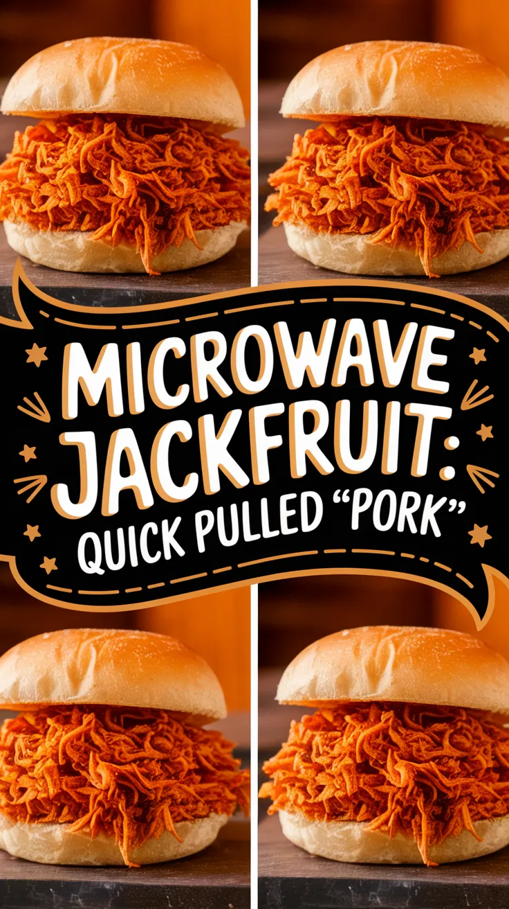 Microwave frozen jackfruit served as pulled 'pork' in a sandwich