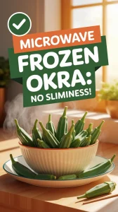 Bowl of cooked frozen okra demonstrating no sliminess, perfect for microwaving.