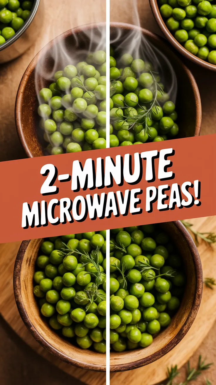 Bowl of cooked frozen peas ready in 2 minutes using the microwave.