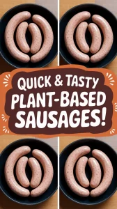Plates of Plant-Based Sausages Ready for Microwaving