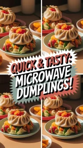 Deliciously plated microwave frozen vegan dumplings ready to serve.