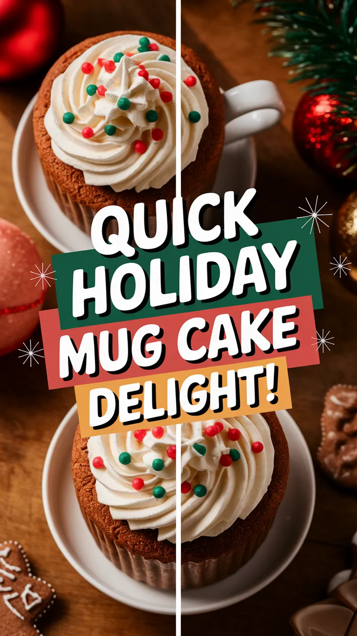 Delicious 2-Minute Microwave Gingerbread Mug Cake topped with whipped cream and holiday sprinkles.