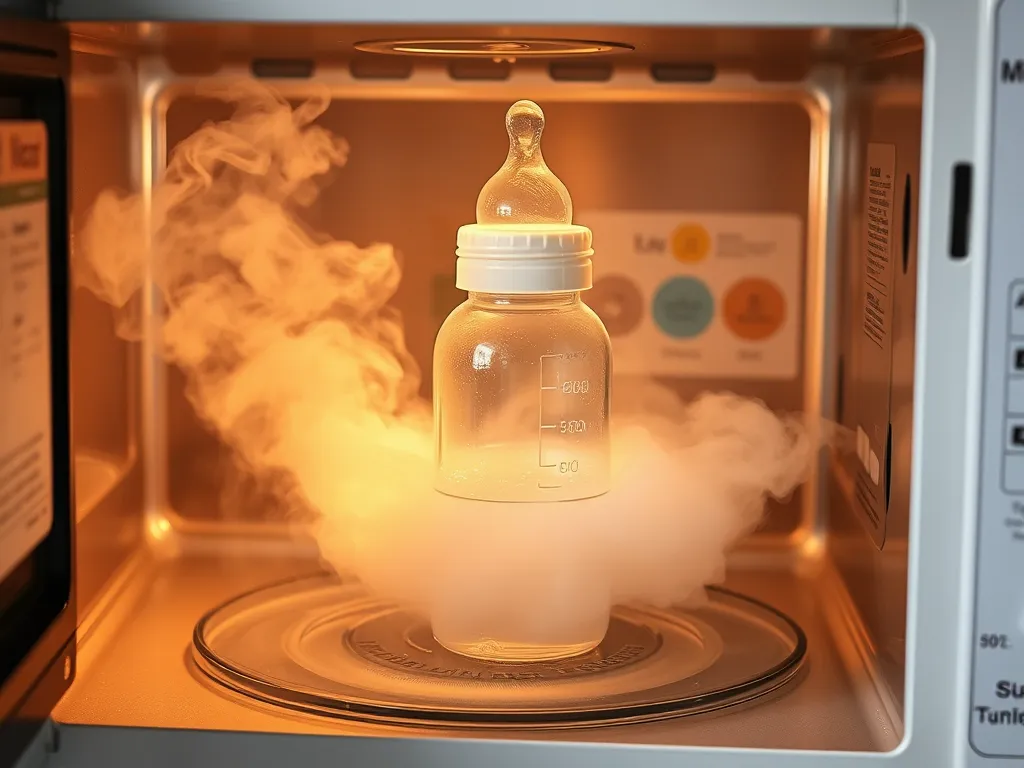 Glass baby bottle in microwave for sterilization