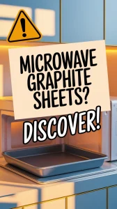 A microwave with a graphite baking sheet inside, exploring the question of microwaving graphite baking sheets for even cooking.