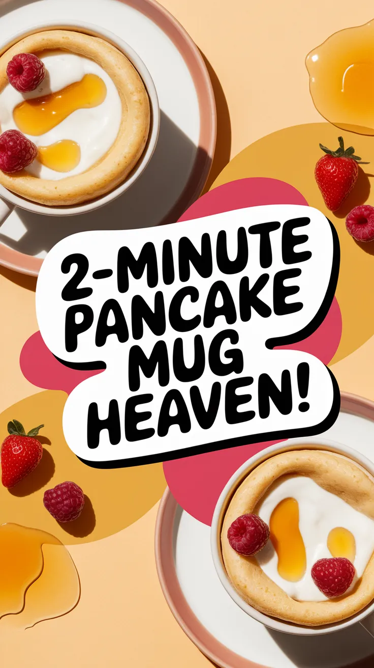 Delicious 2-Minute Microwave Greek Yogurt Pancake Mug topped with raspberries and syrup