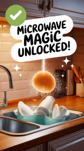 Microwave hack for removing stuck-on food using a sponge, relevant to avoiding struggle with food residue.