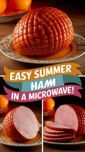 A deliciously glazed ham prepared for cooking in a microwave, showcasing an easy method for microwave ham.