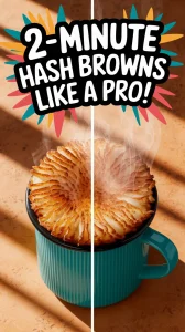 Delicious 2-minute microwave loaded hash brown mug with crispy edges.
