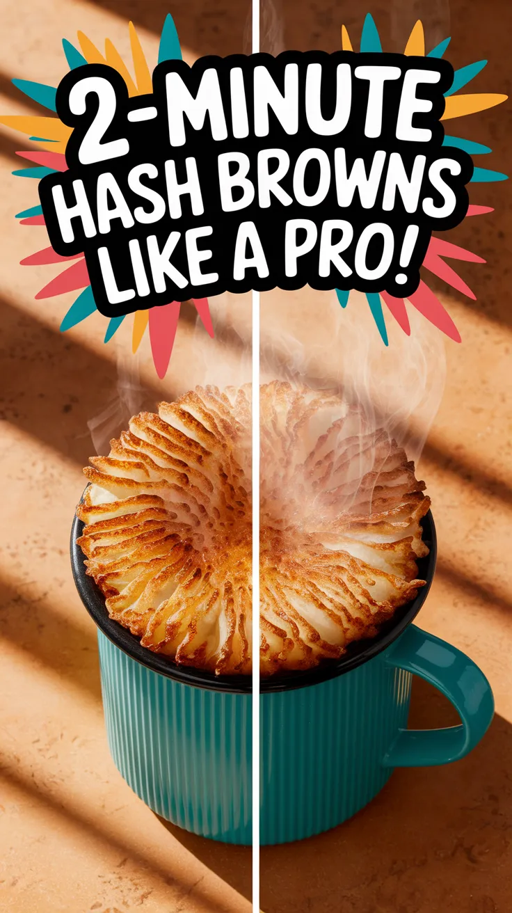 Delicious 2-minute microwave loaded hash brown mug with crispy edges.