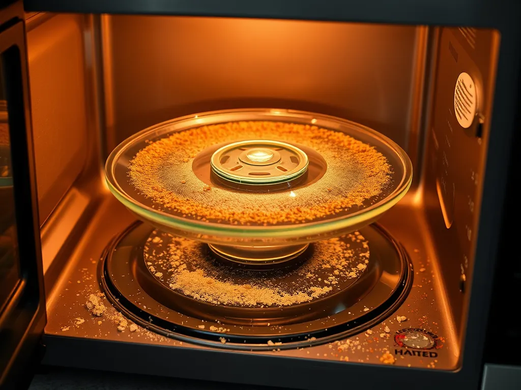 Interior of a microwave showing hidden mold and debris