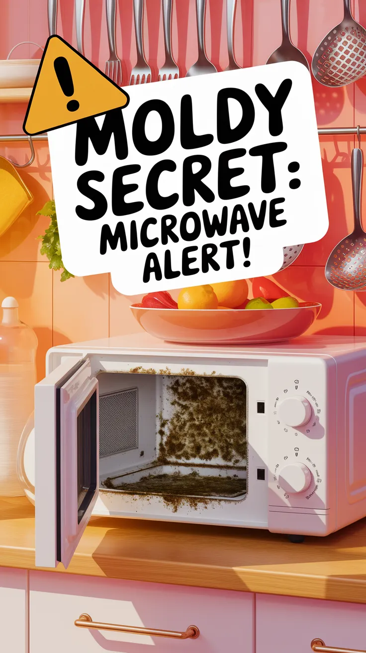 Microwave interior showing mold growth and contamination highlighting the need for cleaning.