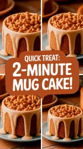 Delicious 2-Minute Microwave Honey Nut Cereal Mug Cake topped with a creamy glaze and cereal.