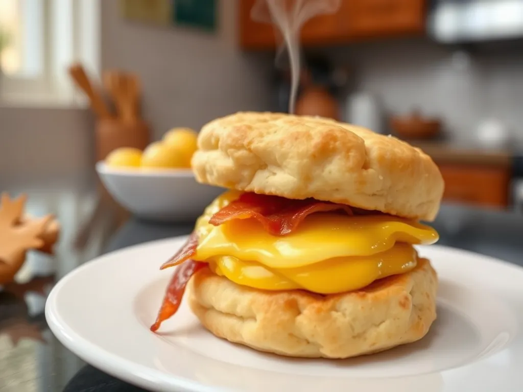 Delicious Jimmy Dean breakfast sandwich ready for microwaving