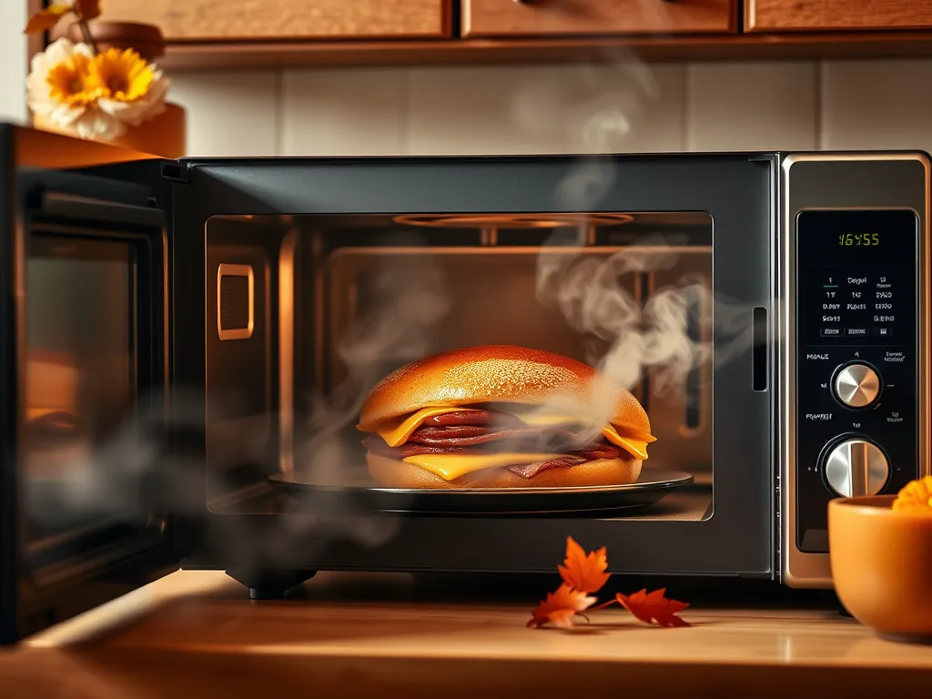 A Jimmy Dean breakfast sandwich being microwaved, ideal for understanding how long to microwave Jimmy Dean breakfast sandwiches.