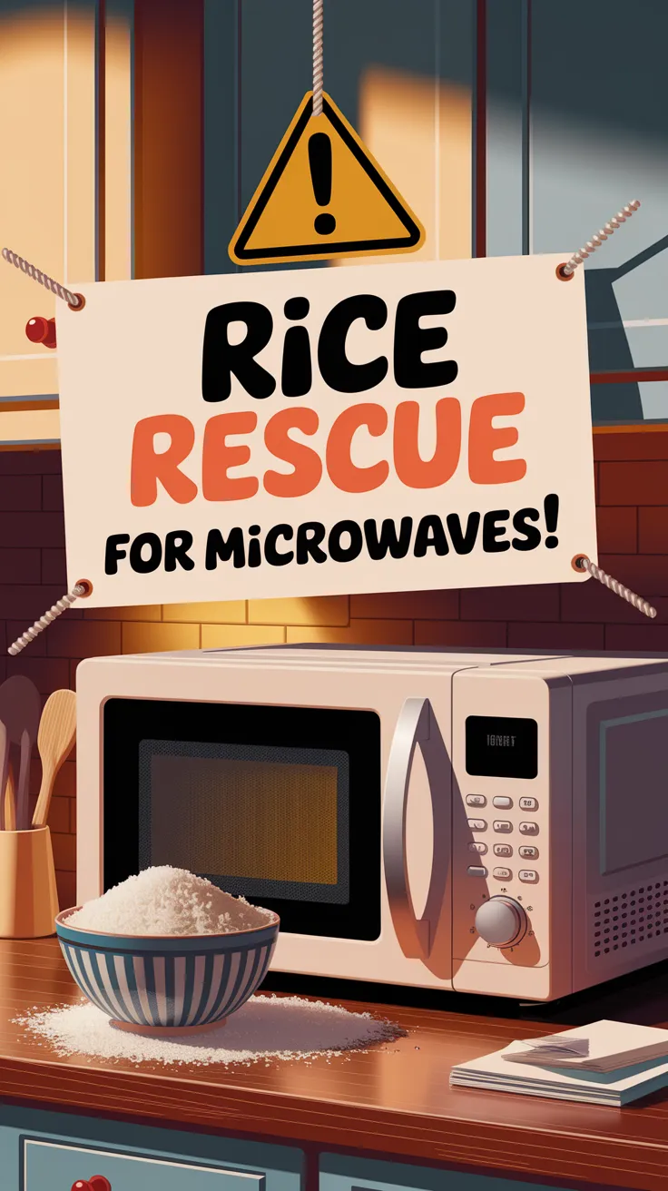 Illustration of a microwave with a rice rescue sign, related to fixing microwave keypad issues.