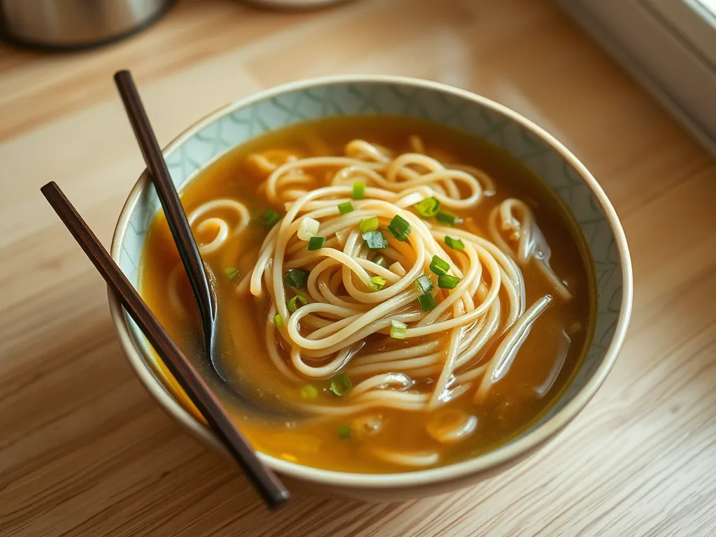 Bowl of ramen with konjac noodles and green onions