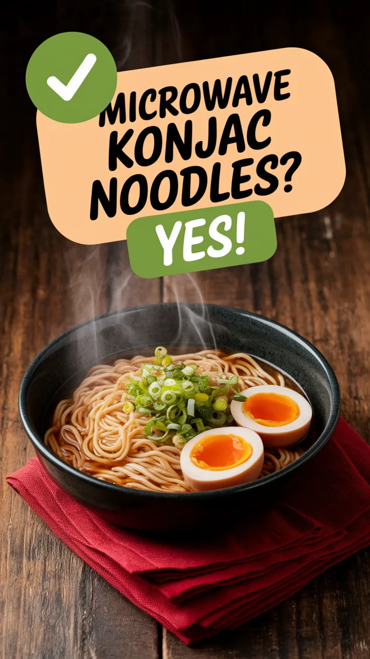 A bowl of ramen made with konjac noodles, featuring green onions and soft boiled eggs, illustrating the question of microwaving konjac noodles.