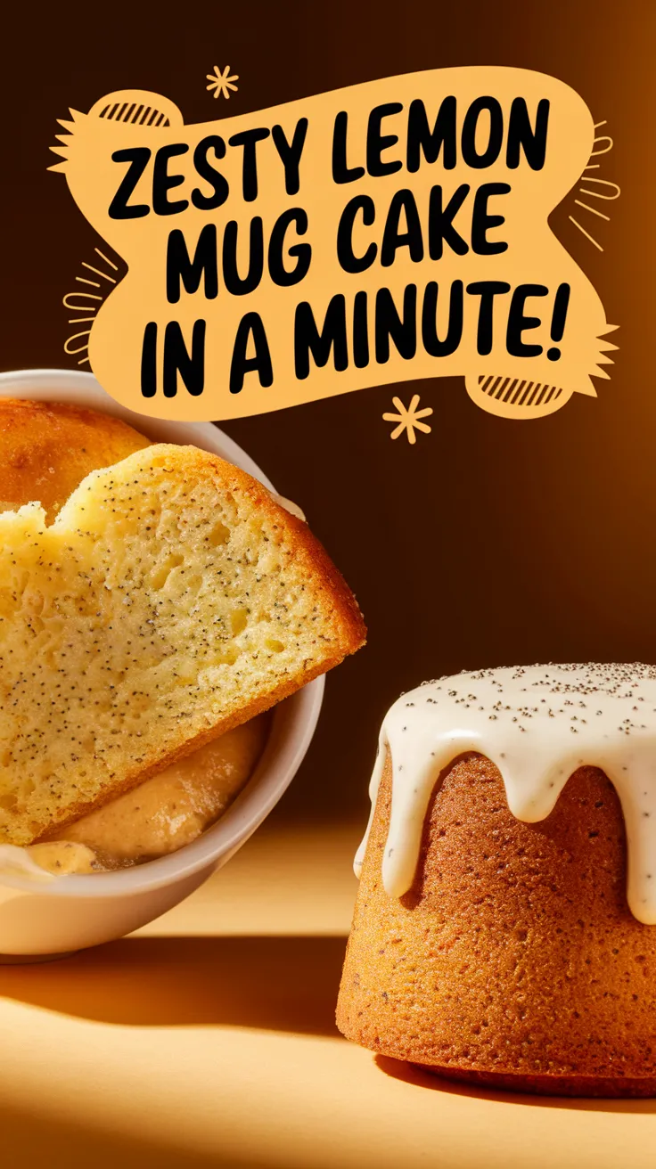 Delicious microwave lemon poppy seed mug cake with icing