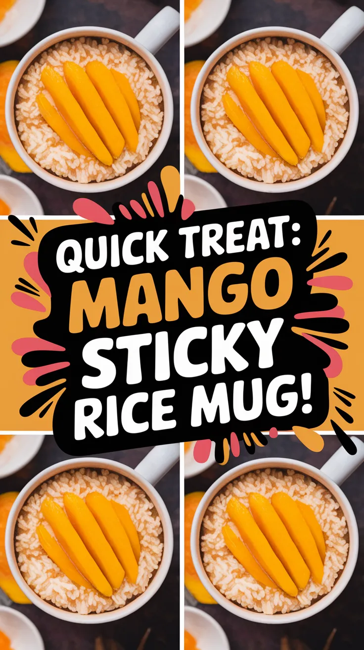 Delicious microwave mango sticky rice mug featuring sliced mango on top