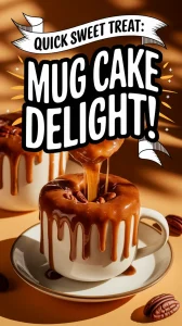 Delicious 2-Minute Microwave Maple Pecan Mug Cake with maple syrup sauce and pecans.