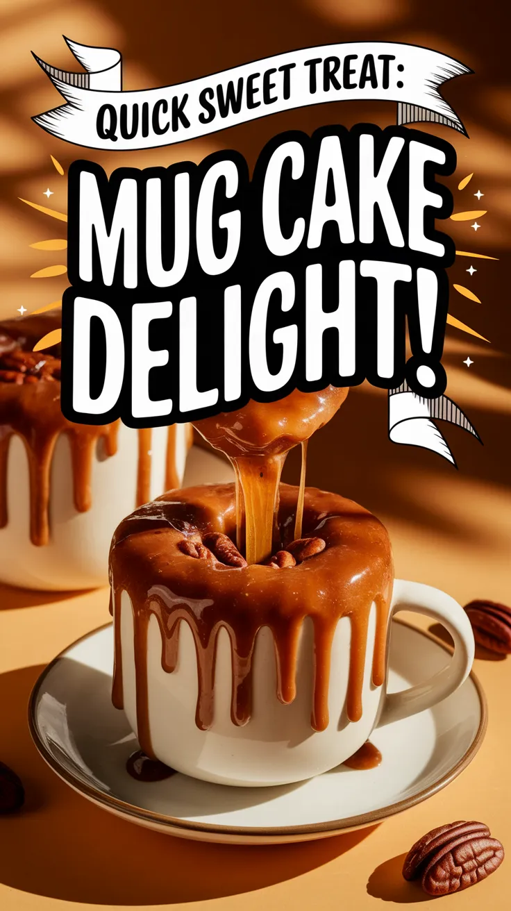 Delicious 2-Minute Microwave Maple Pecan Mug Cake with maple syrup sauce and pecans.