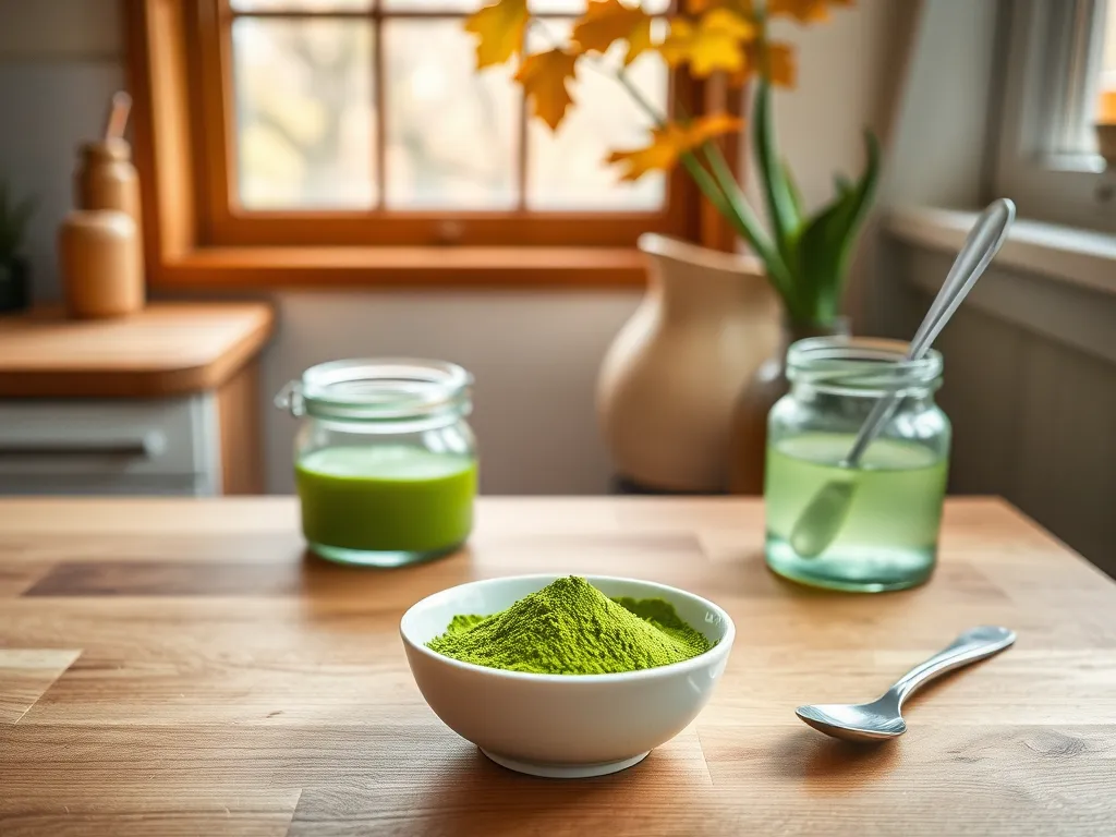 Bowl of matcha powder ready for DIY face masks