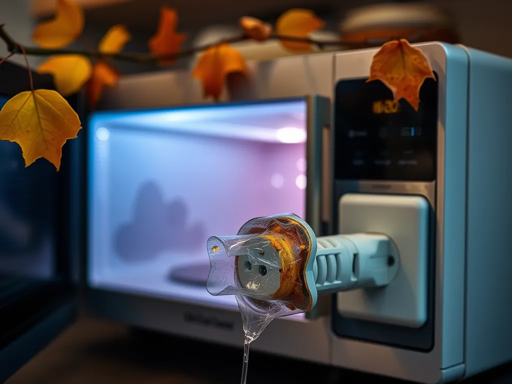 Image of a microwave with a damaged plug, highlighting issues related to undervolted outlet connections