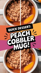Delicious microwave peach cobbler mug dessert featuring peaches and crumble topping.
