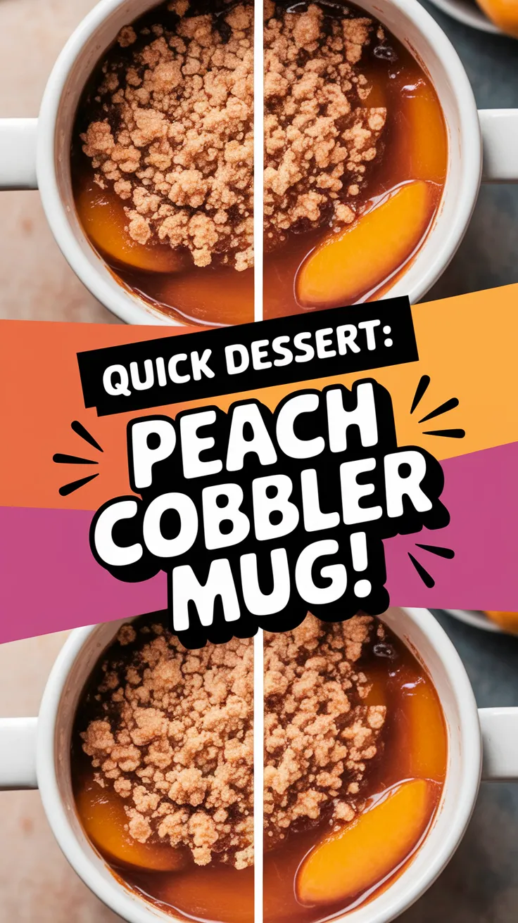 Delicious microwave peach cobbler mug dessert featuring peaches and crumble topping.