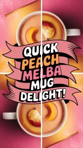 Delicious microwave peach melba mug with fresh peach slices on top