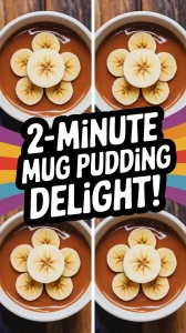 Delicious 2-Minute Microwave Peanut Butter Banana Mug Pudding topped with banana slices.