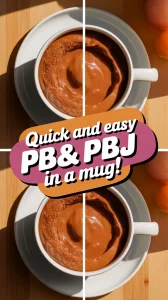 Delicious microwave peanut butter jelly mug dessert topped with peanut butter