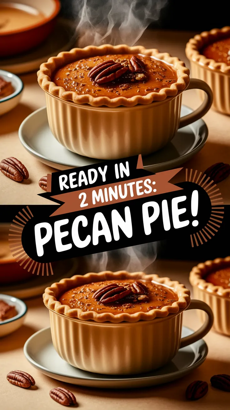 Delicious 2-Minute Microwave Pecan Pie Mug with pecans, perfect for Thanksgiving dessert.
