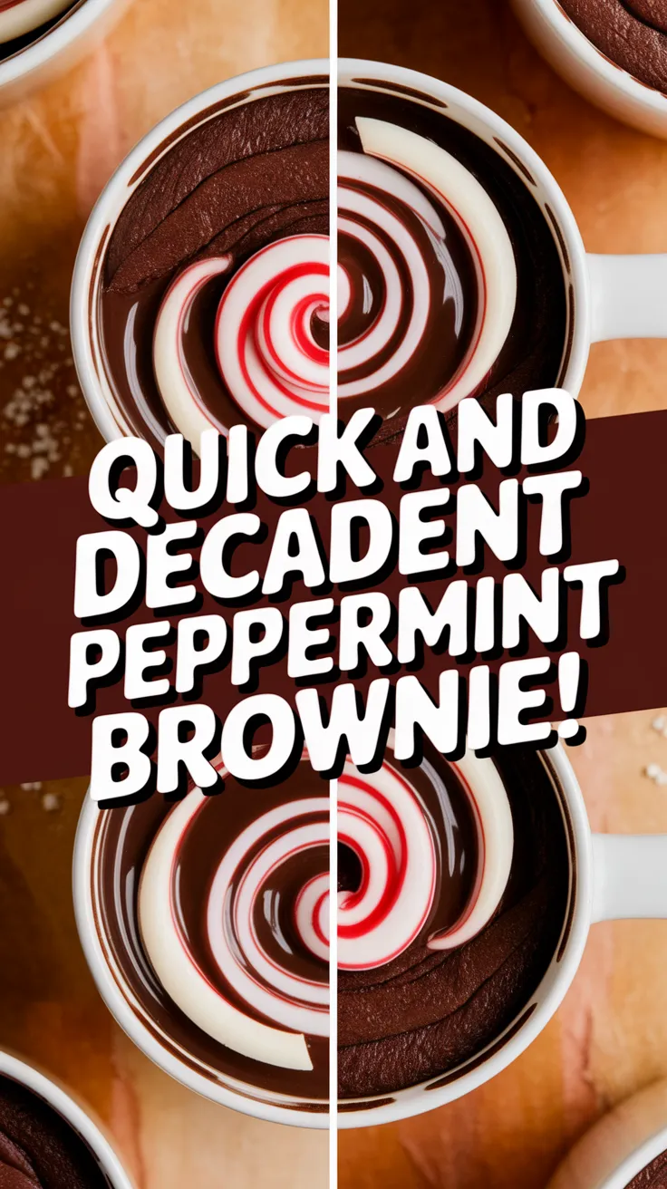 Delicious microwave peppermint brownie mug with swirls of chocolate and peppermint.