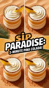 A delicious microwave pina colada mug topped with a slice of pineapple and a straw.