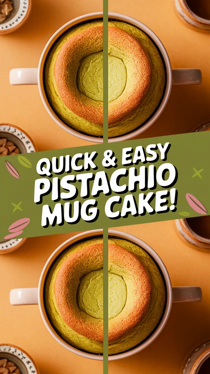 Delicious microwave pistachio cake mug topped with a golden crust