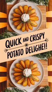 Delicious microwave potato slices served with sour cream for quick baked potatoes.