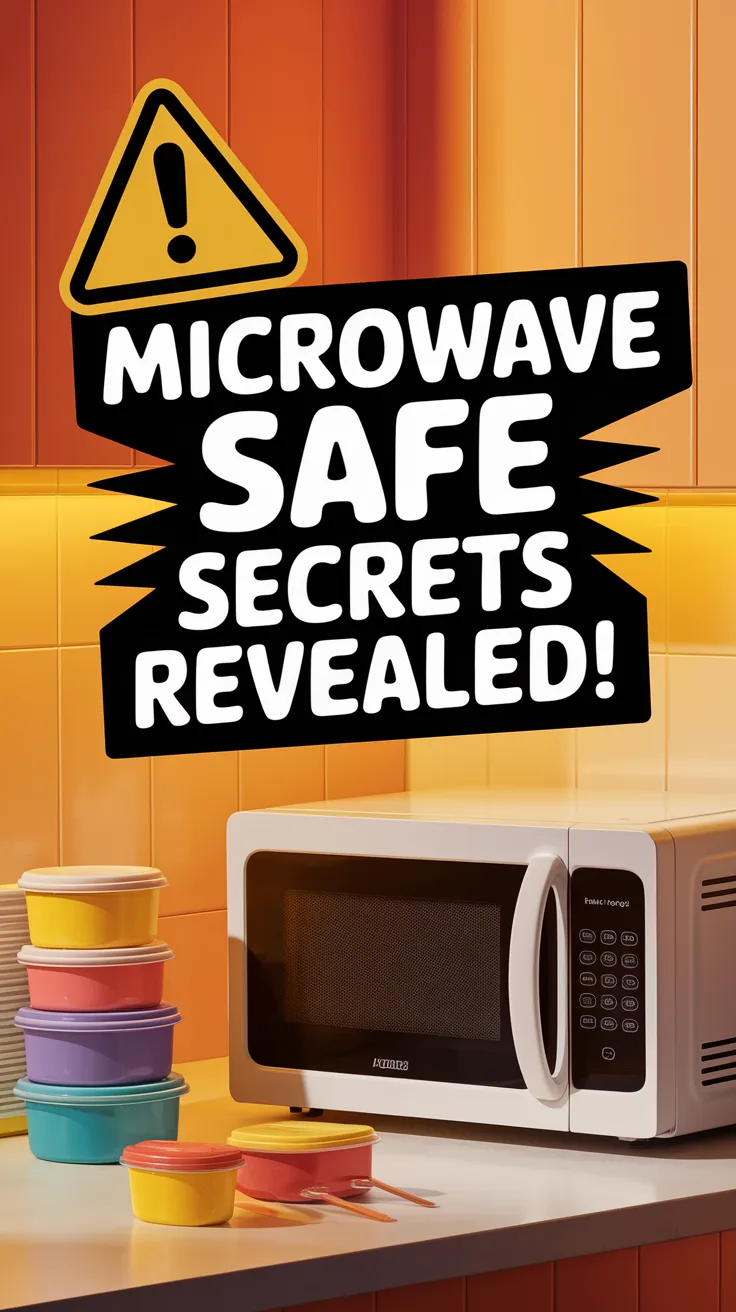 Microwave with warning sign about safe container usage at high power levels