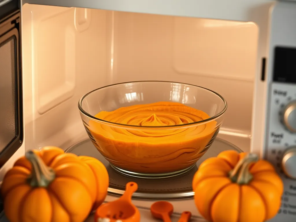 Bowl of pumpkin puree in microwave safe for custard preparation