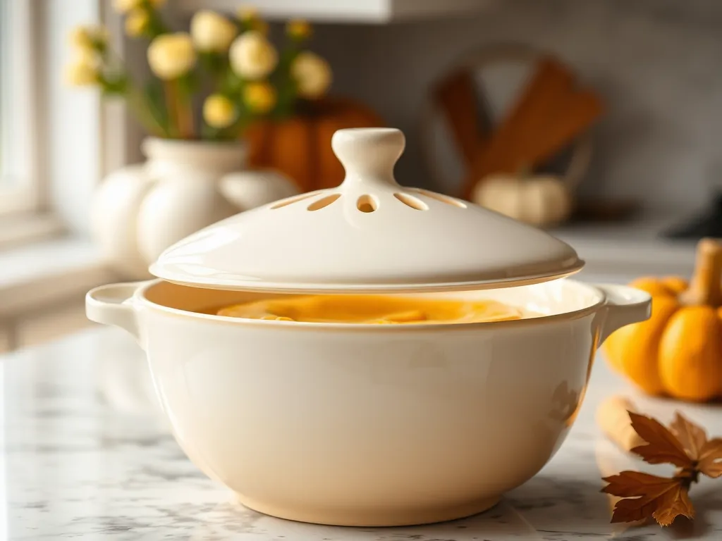 Pumpkin spice custard in an Anyday bowl, perfect for microwave cooking.