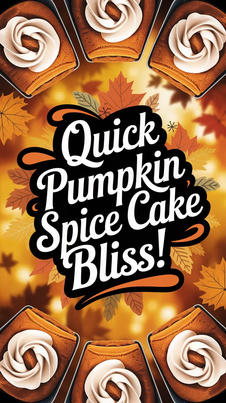 Delicious microwave pumpkin spice latte cake topped with whipped cream and autumn leaves