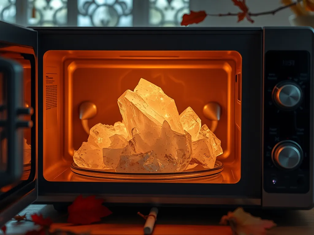 Quartz crystals being microwaved for energy cleansing